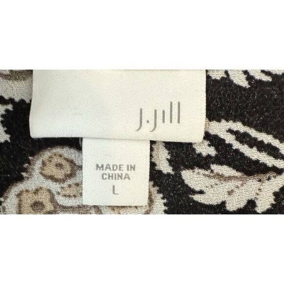 J. Jill Black Tan Floral Rayon Button Front Blouse L Boho Artsy Cottagecore - Picture 3 of 10